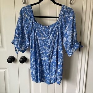 LC Lauren Conrad Blue and White Floral  Blouse
